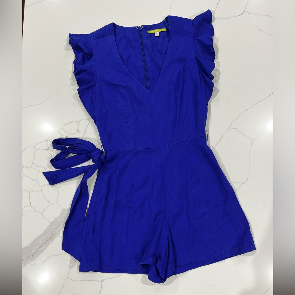 Royal Blue Ruffle Sleeve V-Neck Romper